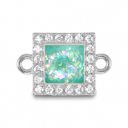 Brass TQ metal charms connector square enamel Silver-Turquoise Blue