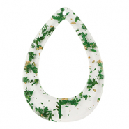 Resin pendants with dried flowers drop Green-Gold