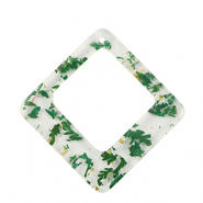 Resin pendants with dried flowers rhombus Green-Gold