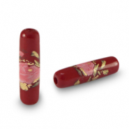 Glass beads tube flower Port Red-Rose Red