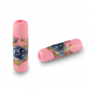 Glass beads tube flower Pink-Blue
