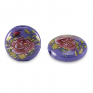 Glass beads 14mm flower Cobalt Blue-Rose Red
