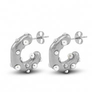 Stainless steel earrings / earpins imitation pearls Silver
