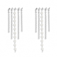 Stainless steel earrings / earpins with imitation pearls Silver