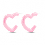 Trendy earrings heart Light Pink-Pearl Shine Coating