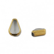 Glass beads drop Grey Transparent-Gold