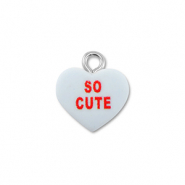 Resin pendants heart "SO CUTE" Light Blue-Red