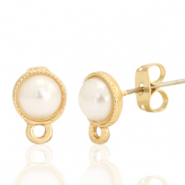 DQ European metal findings earpin pearl round 7mm pearl with loop Gold (nickel free)