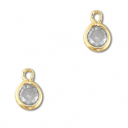 Crystal glass charms round Transparent-Gold
