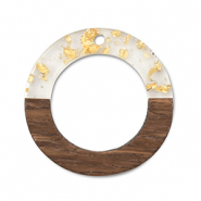 Wooden pendants round Transparent-Gold-Brown