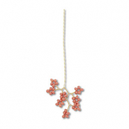 Glass seed beads charms flower Gold-Mauve Pink