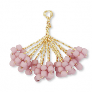 Glass seed beads charms flower Gold-Mauve