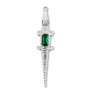 Brass TQ metal charms crocodile Silver-Dark Green