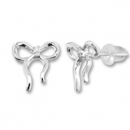 Brass TQ metal earrings / earpins bow Silver
