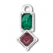 DQ European metal charms rectangle with rhombus Antique Silver (Nickelfree)-Purple-Blue