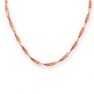 Stainless steel necklaces top faceted beads Gold-Orange-Nude Beige
