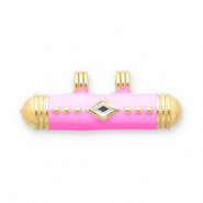Stainless steel message bead charms Gold-Pink-Transparent