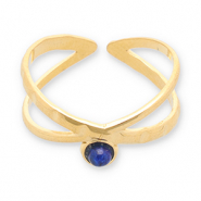 Stainless steel rings with natural stone Gold-Dark Blue