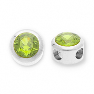 Stainless steel beads disc with strass Silver-Olive Green