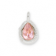Stainless steel charms drop with facet Silver-Light Pink