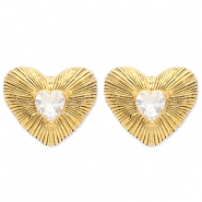 Stainless steel earrings / earpins heart Gold-Crystal