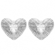 Stainless steel earrings / earpins heart Silver-Crystal