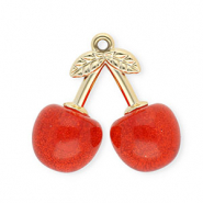 Acrylic charms cherries Gold-Red Glitter