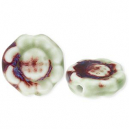 Beads ceramic flower Light Green-Port Red