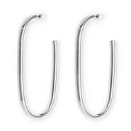 Statement earrings / earpins oval with stainless steel post Silver