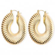 Statement earrings / creoles circle ridged with stainless steel post Gold