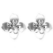 Statement earrings / earpins flower with stainless steel post Silver