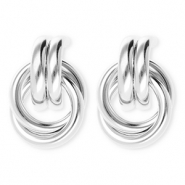 Statement earrings / earpins double ring with stainless steel post Silver