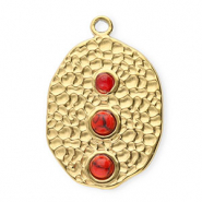 Stainless steel charms oval with dots Gold-Red