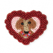 Brooches heart with dog Gold-Silverlined Dark Red-Light Pink-Brown