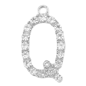 Metal rhinestone charms initial Q Antique Silver