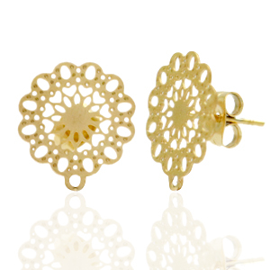 Stainless steel earrings/earpin bohemian flower with loop Gold