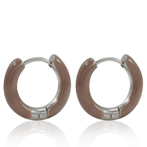 Stainless steel earrings creole enamel 16mm Rosewood Brown-Silver