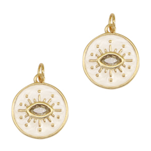 Brass TQ metal charms eye of providence enamel Gold-White
