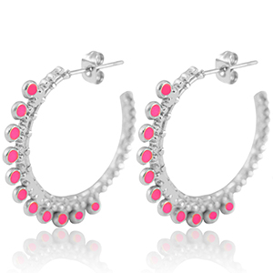Stainless steel earrings creole 30mm Silver-Magenta