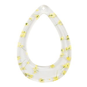 Resin pendants with dried flowers drop Yellow