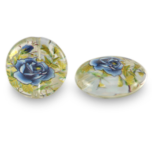 Glass beads 14mm flower Transparent-Blue