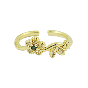 Brass TQ metal ring cubic zirconia Gold-Crystal Black