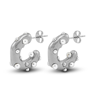 Stainless steel earrings / earpins imitation pearls Silver