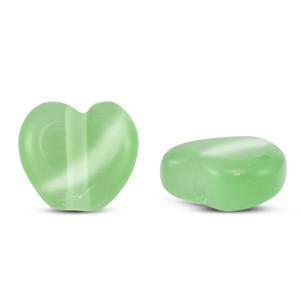 Glass beads Cat's eye heart Light Green