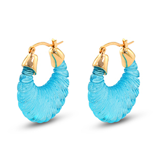 Trendy resin earrings oval Gold-Transparent Turquoise Blue