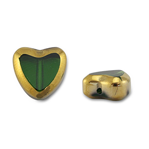 Glass beads heart Green Transparent-Gold