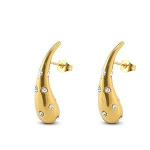 Stainless steel earrings / earpins drop with rhinestones Gold