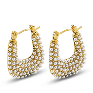 Stainless steel earrings / earpins with imitation pearls Gold