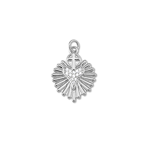 Brass TQ metal charms heart with cross Silver