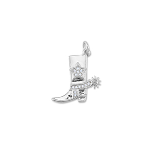 Brass TQ metal charms cowboy boot with spur Silver